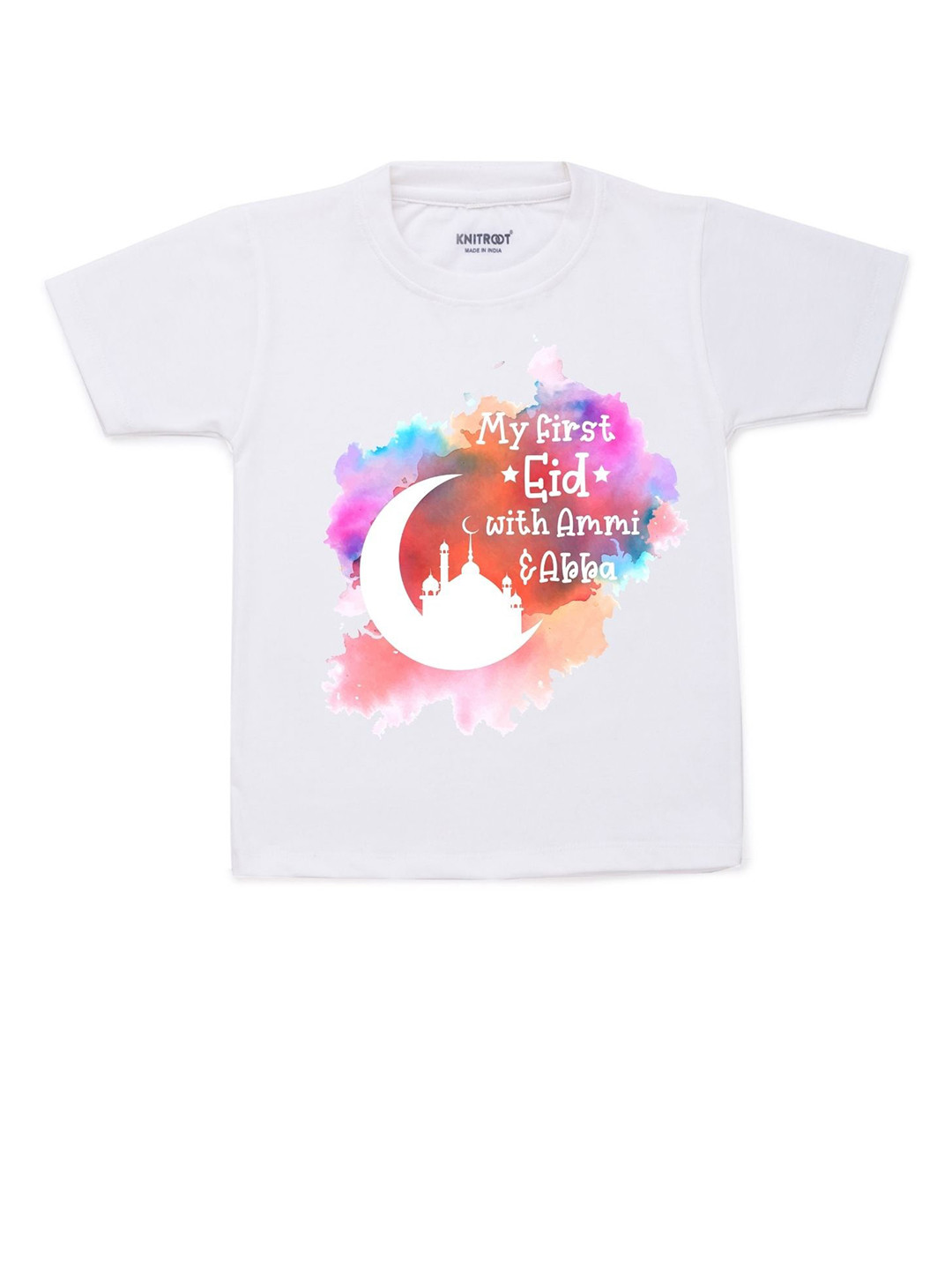 

KNITROOT Kids White Typography Eid Printed Cotton T-shirt