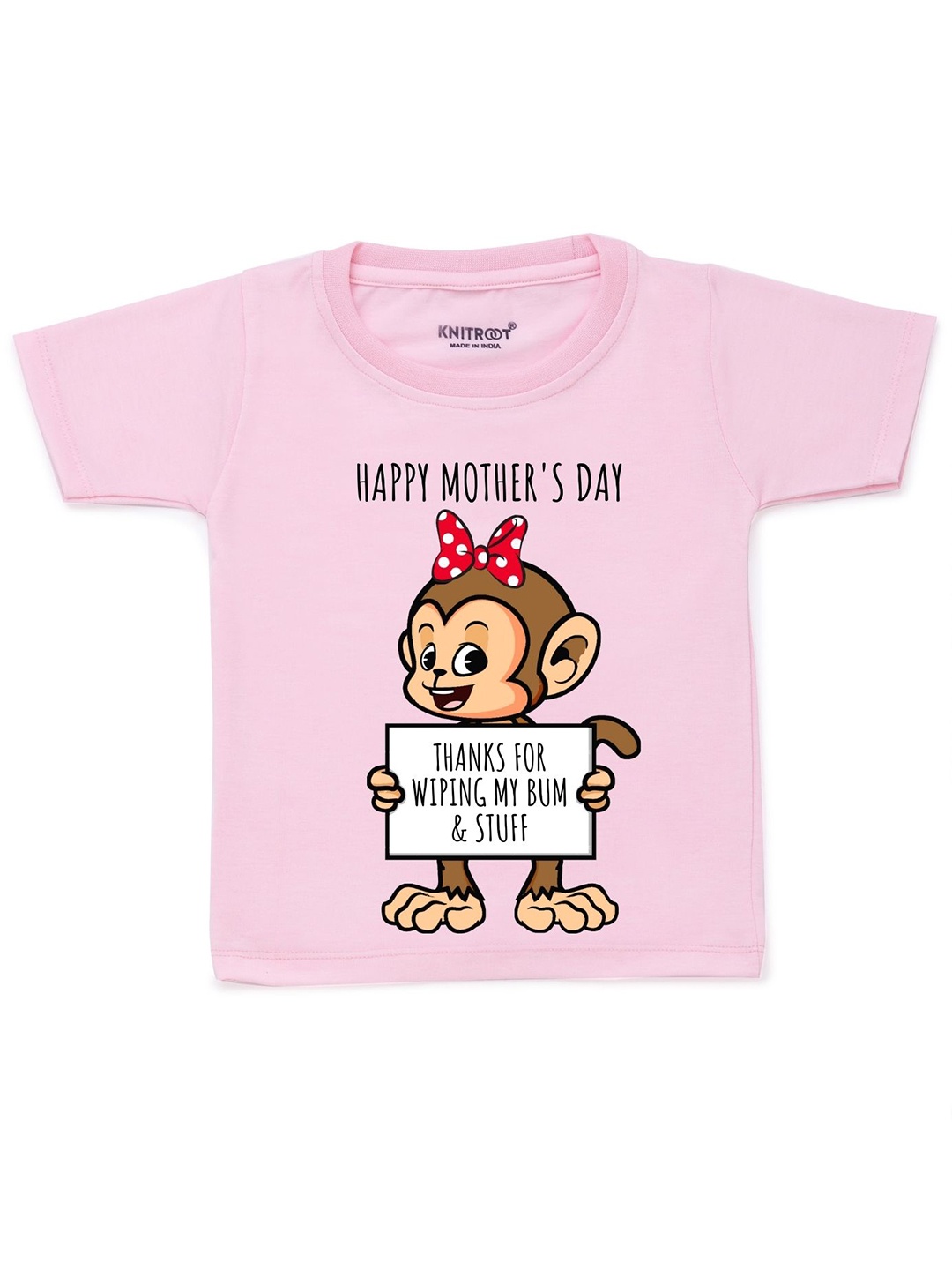 

KNITROOT Kids Pink Typography Mother's Day Printed Cotton T-shirt