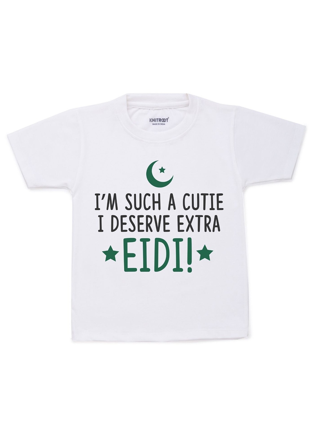 

KNITROOT Kids White Typography Eid Printed Cotton T-shirt
