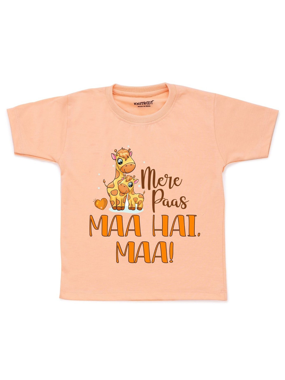 KNITROOT Unisex Kids Peach-Colored Printed Regular Fit Cotton T-shirt