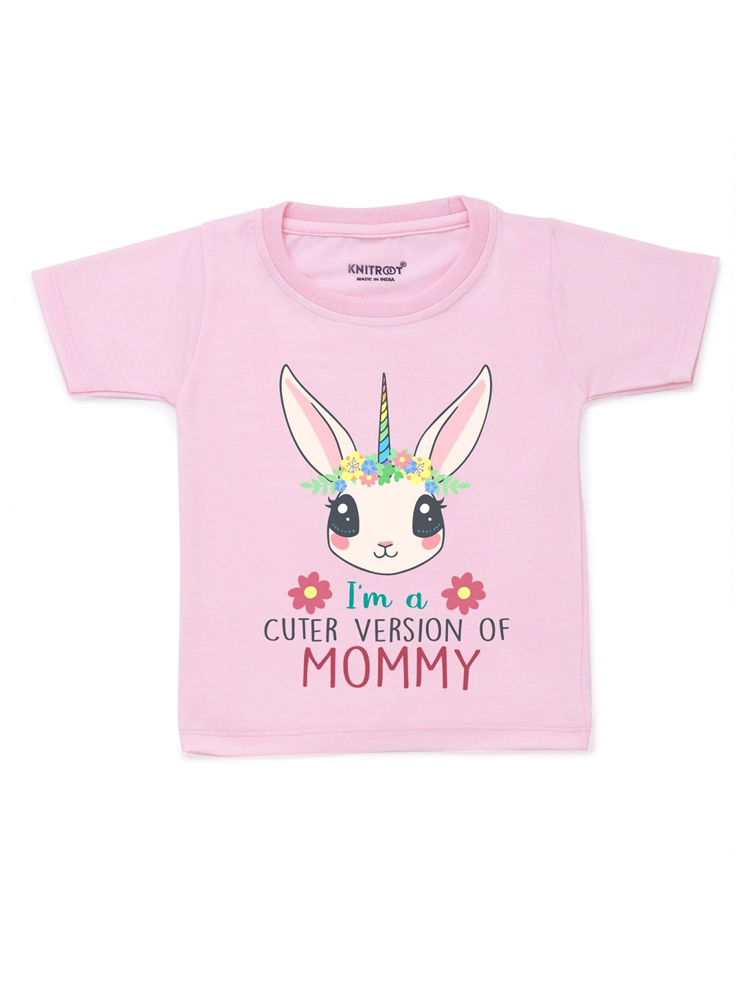 

KNITROOT Kids Pink Typography Printed Cotton T-shirt
