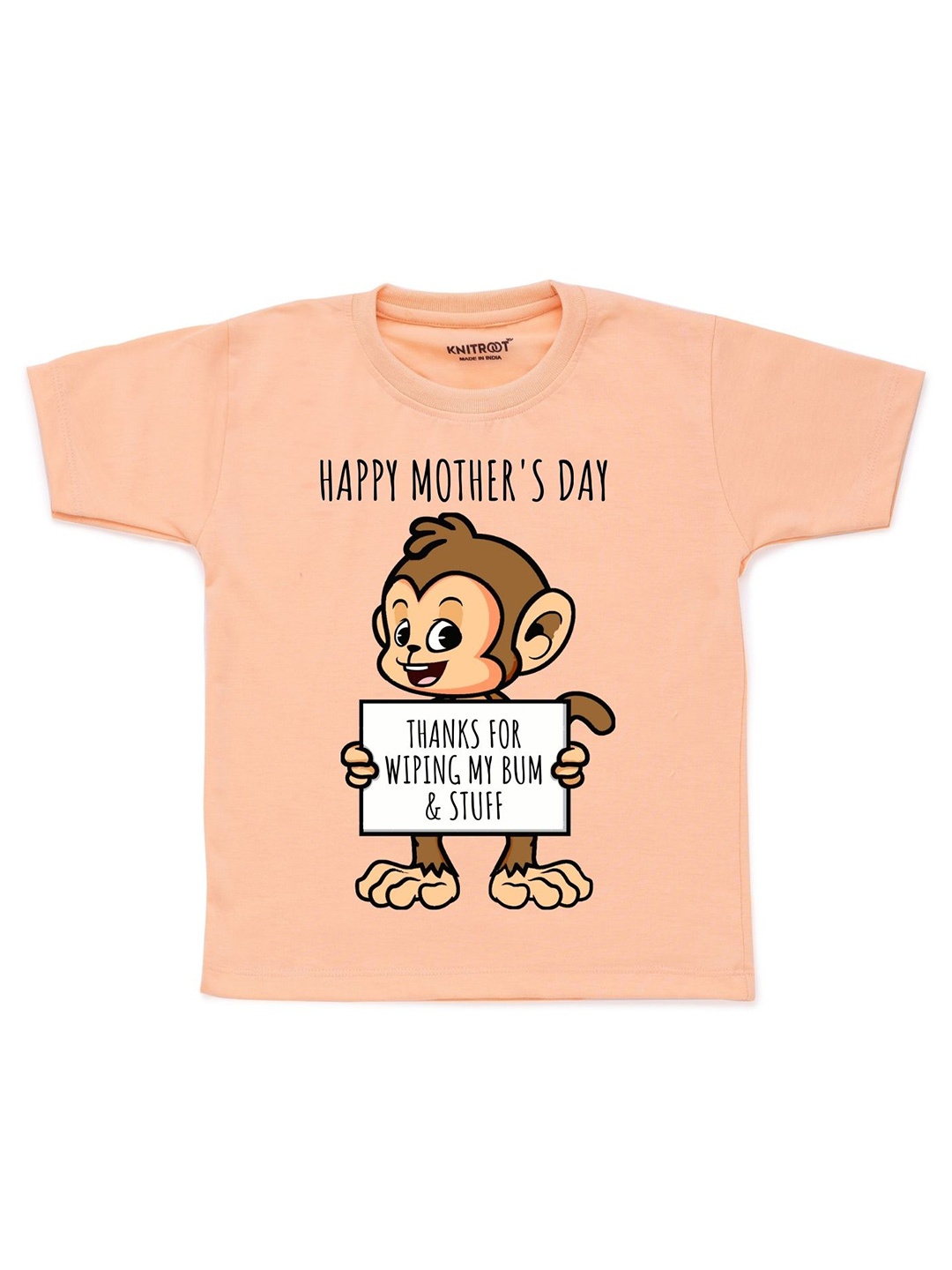

KNITROOT Unisex Kids Peach- Colored Mother's Day Printed Regular Fit Cotton T-shirt