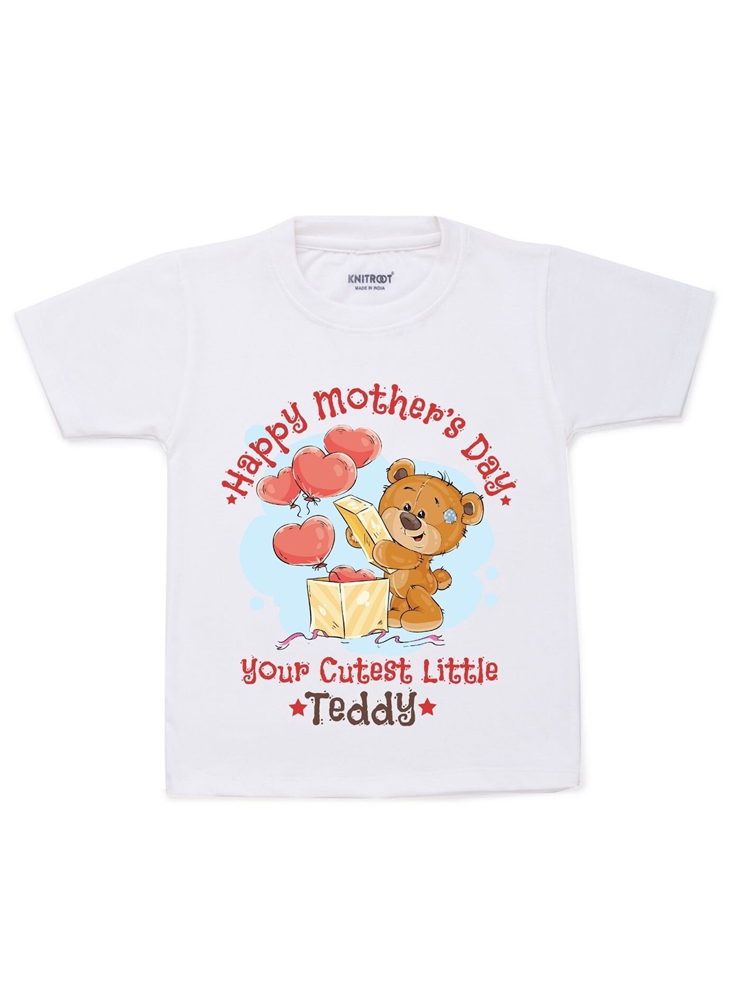 

KNITROOT Kids Pink Typography Mother's Day Printed Cotton T-shirt, White