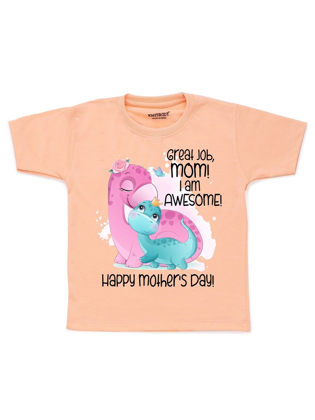 

KNITROOT Kids Peach Typography Printed Mother's Day Cotton T-shirt