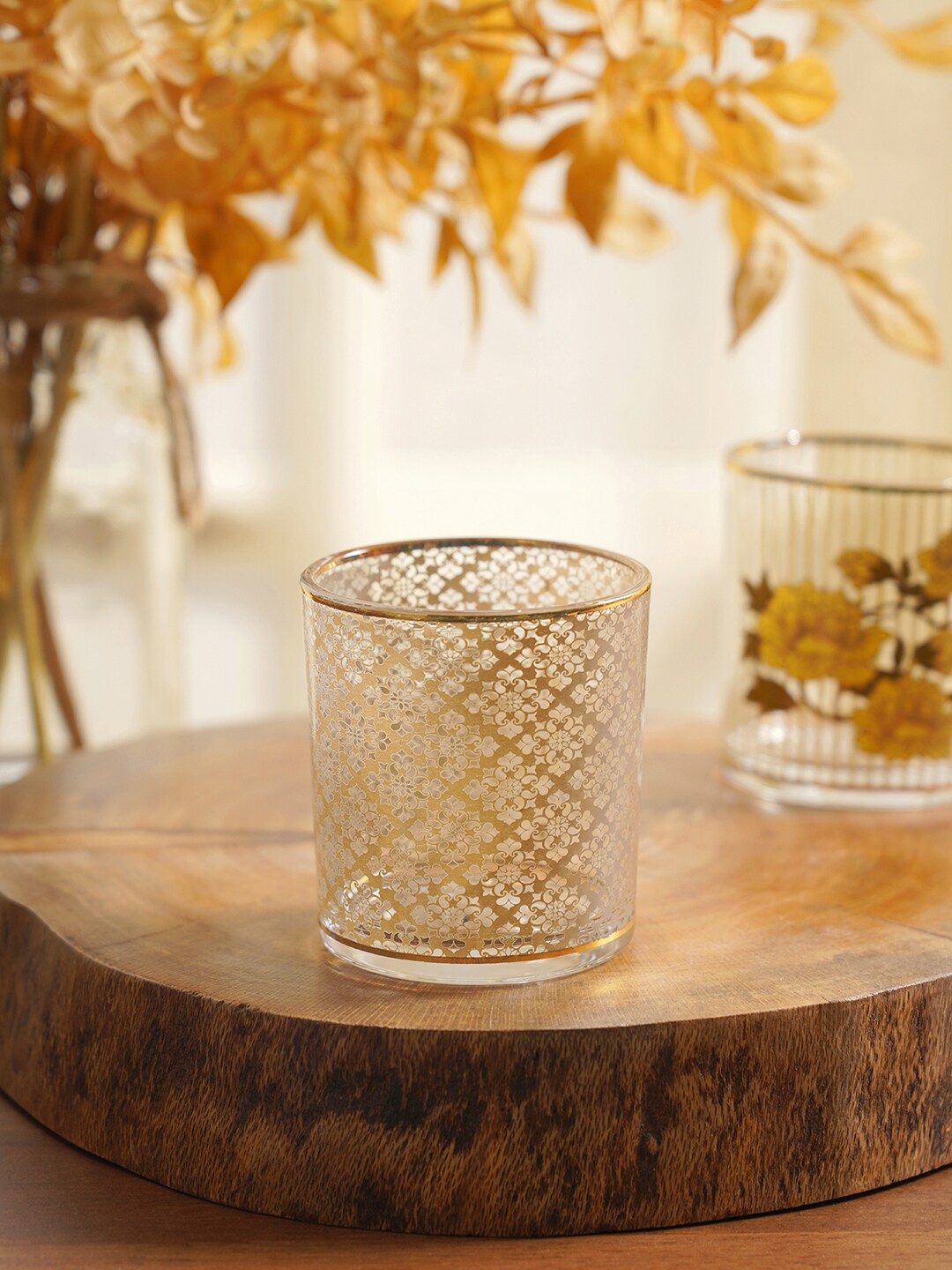 

Pure Home and Living Set of 6 Floral Votive Holder, Gold