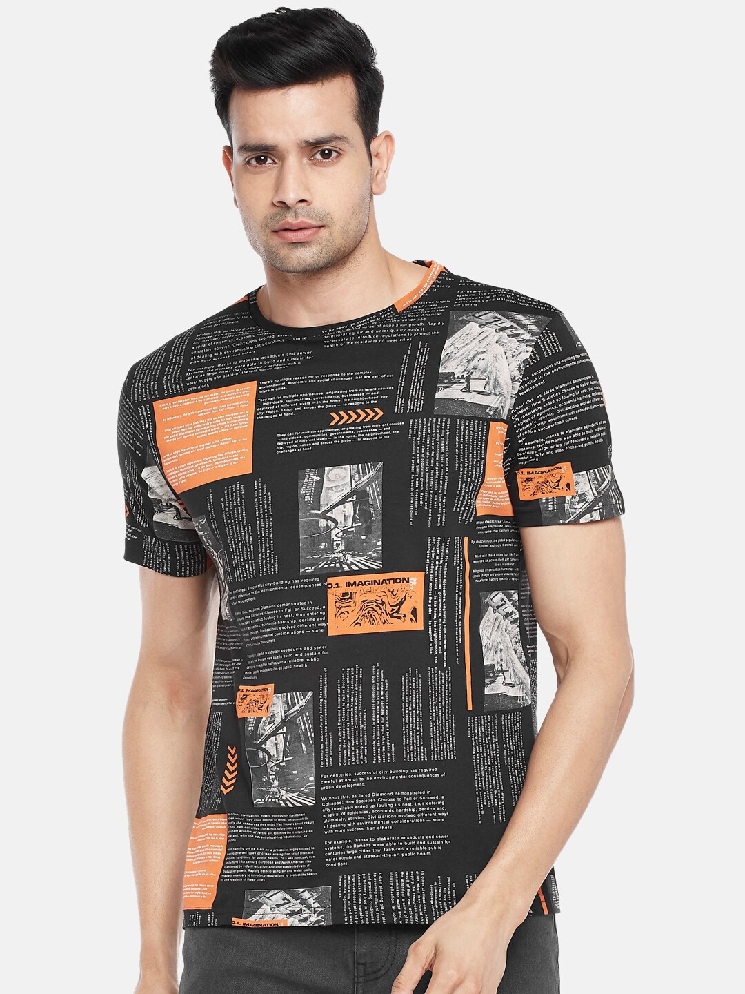 

People Men Black Printed Pure Cotton T-shirt