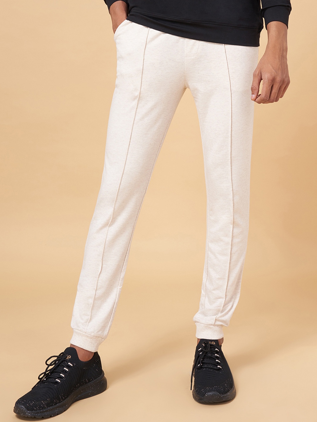 

Ajile by Pantaloons Men Cream-Coloured Pure Cotton Joggers