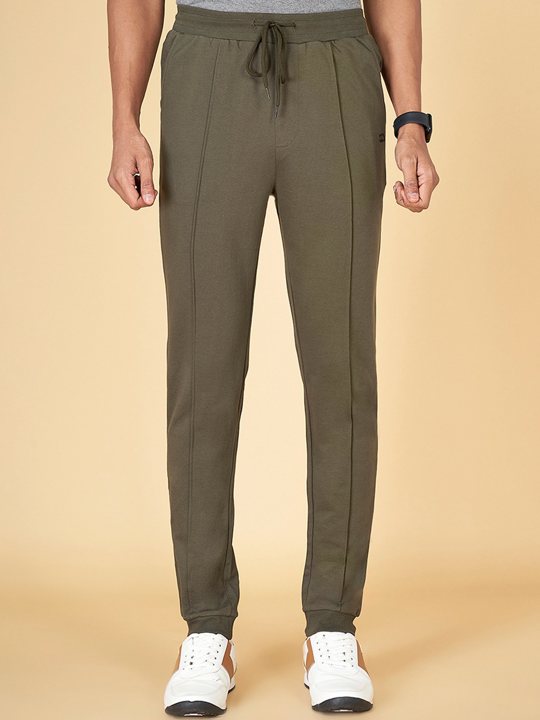 

Ajile by Pantaloons Men Olive Green Solid Slim-Fit Pure Cotton Joggers