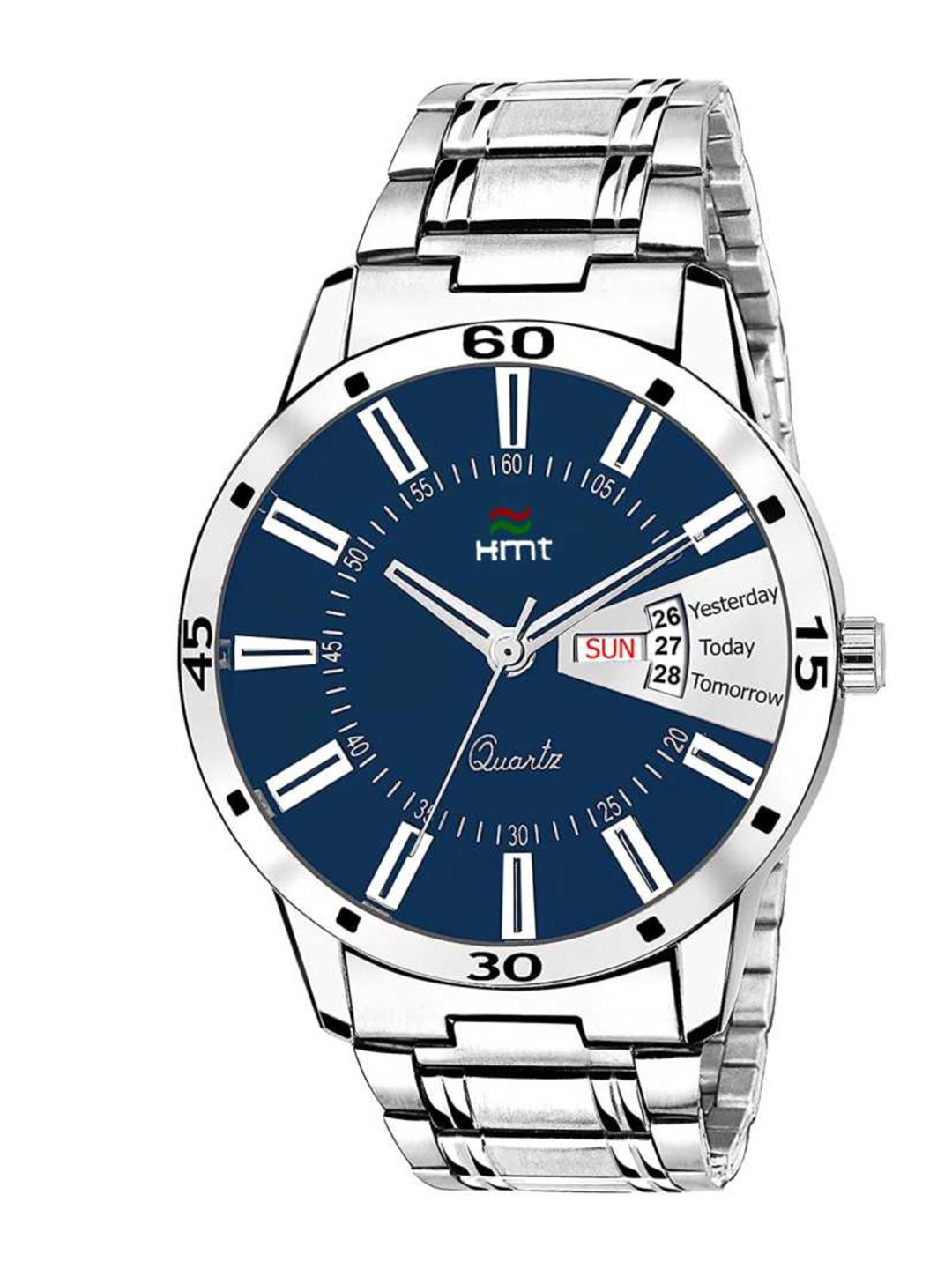 

HAMT Men Blue Brass Dial & Silver Toned Stainless Steel Bracelet Style Straps Analogue Watch