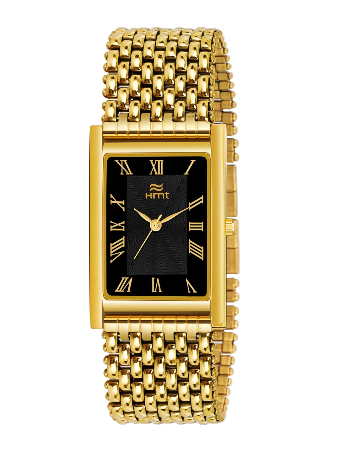 

HAMT Men Black Brass Dial & Gold Toned Bracelet Style Straps Analogue Watch HT-GSQ214-BLK-GLD