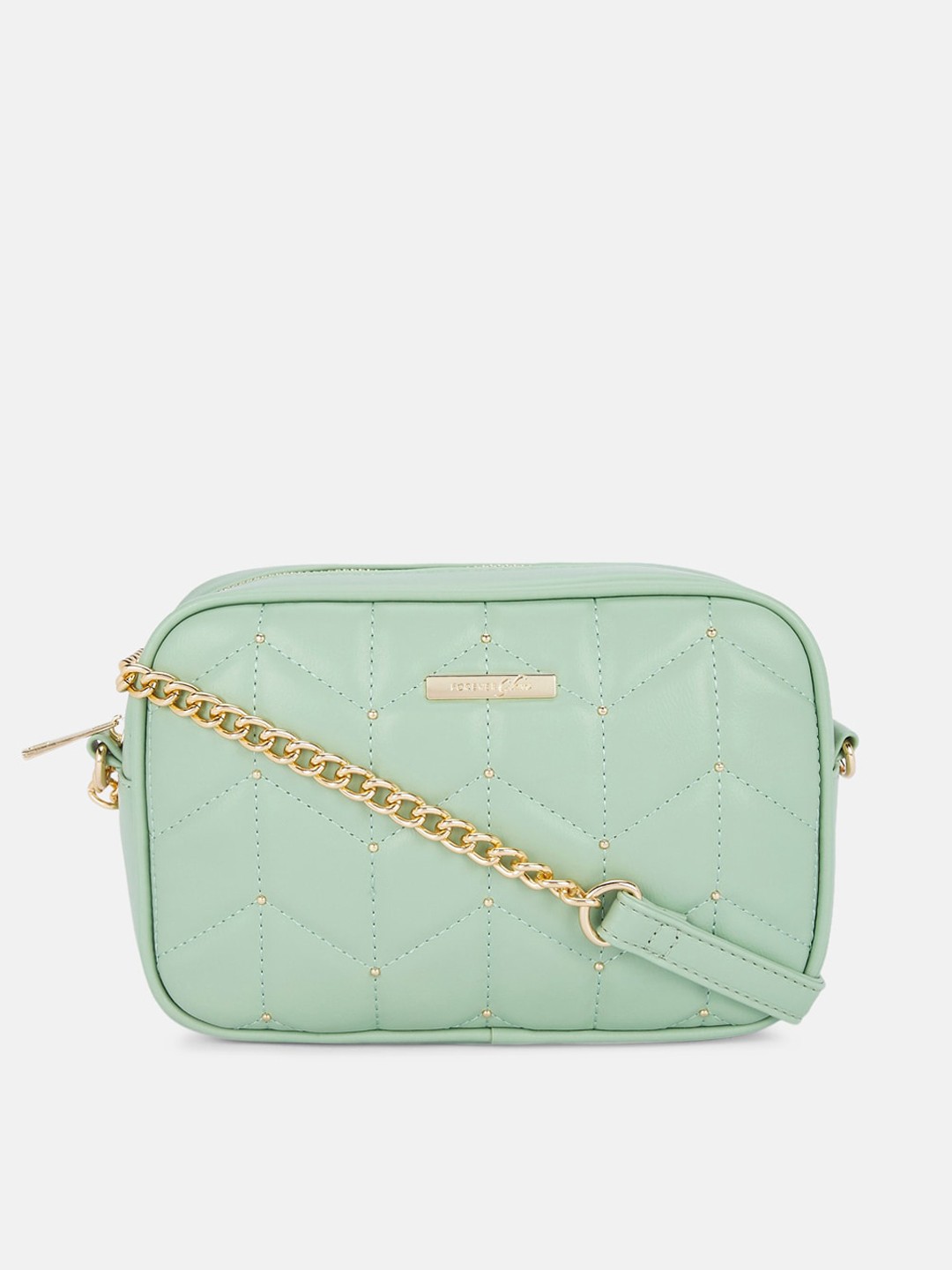 

Forever Glam by Pantaloons Green Geometric Textured Sling Bag with Quilted