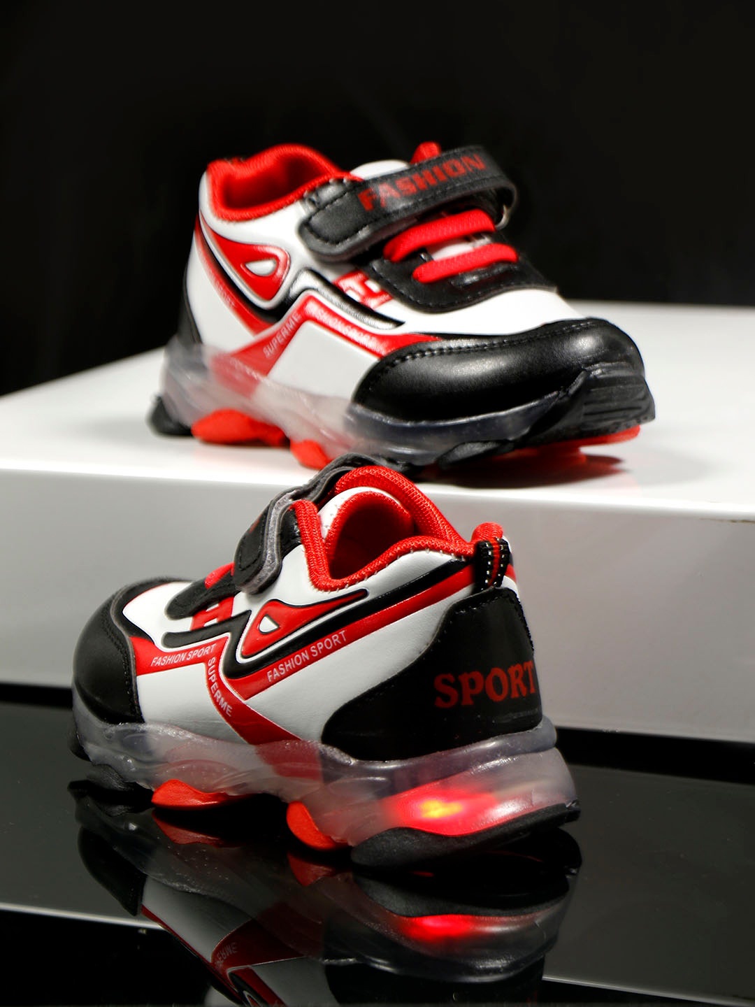 

PASSION PETALS Kids White & Red PU Lightweight LED Sneakers