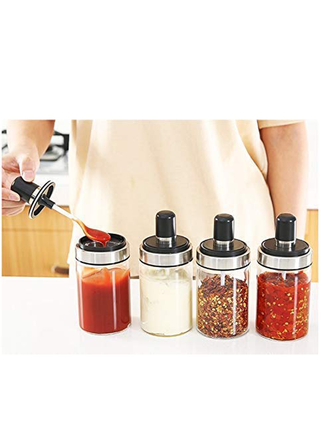 

Femora Transparent Borosilicate Glass Pickle Jar With Spoons