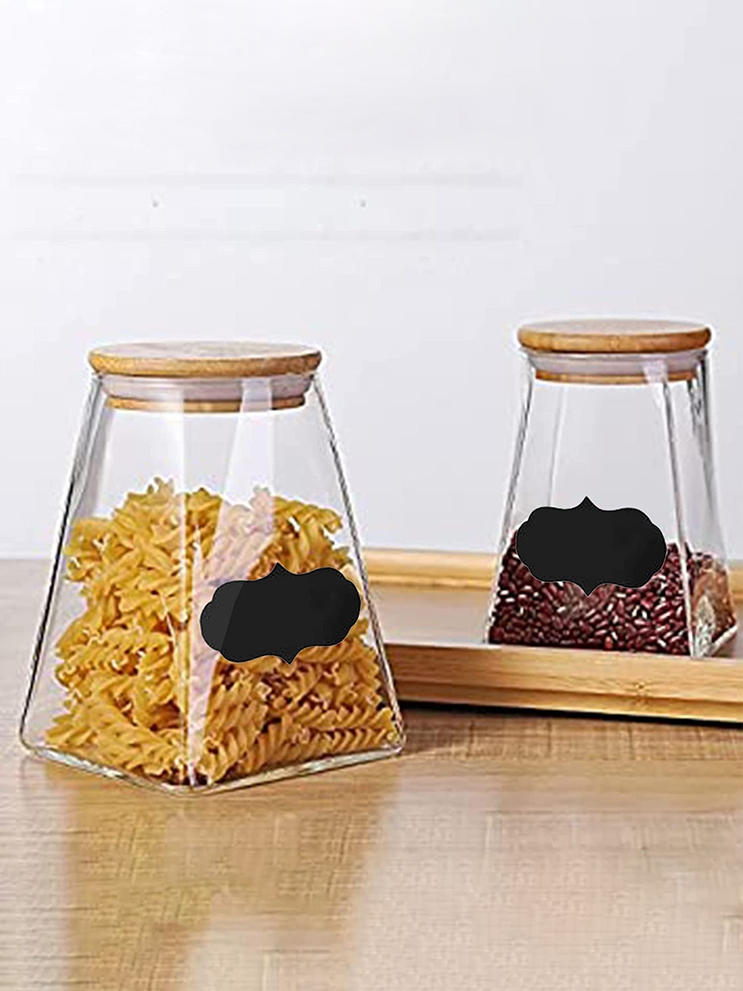 

Femora Set Of 4 Transparent & Beige Triangle Shaped Glass Storage Containers