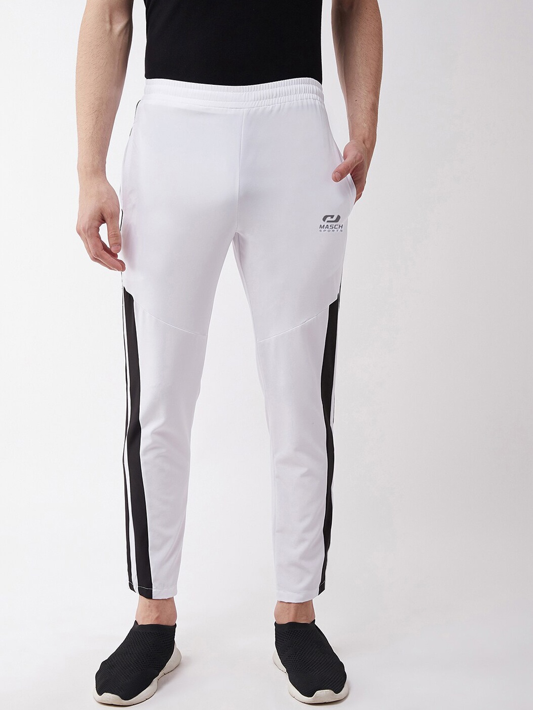 

Masch Sports Men White & Black Solid Dri-Fit Track Pant