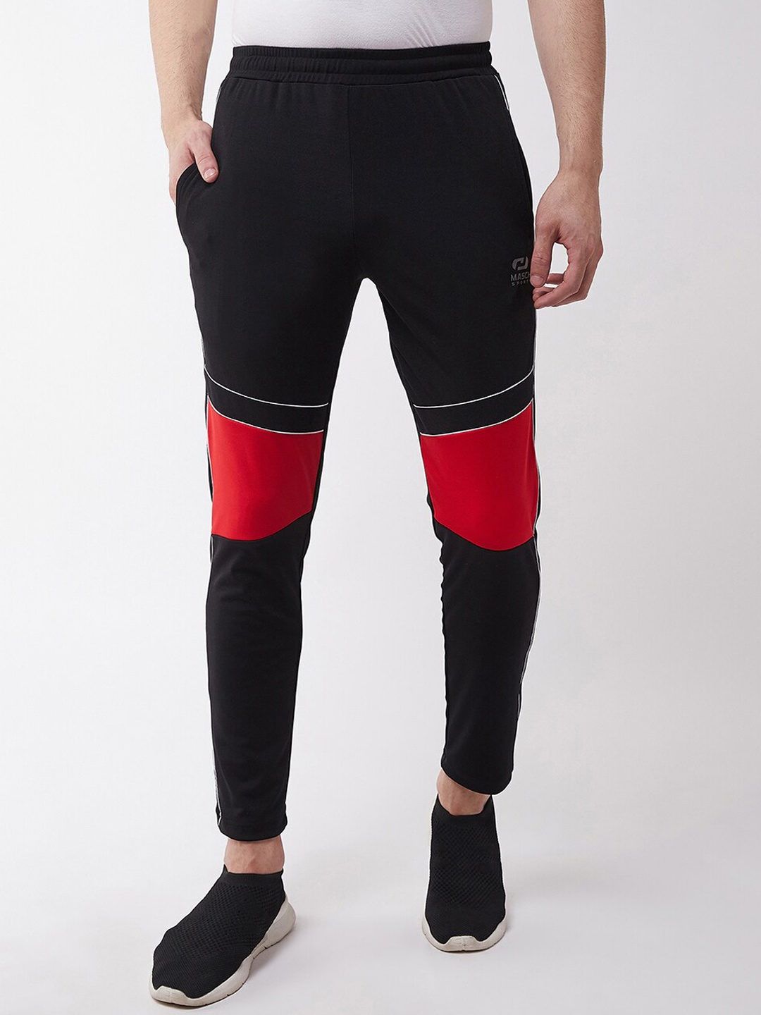 

Masch Sports Men Black & Red Colourblocked Dry Fit Track Pant