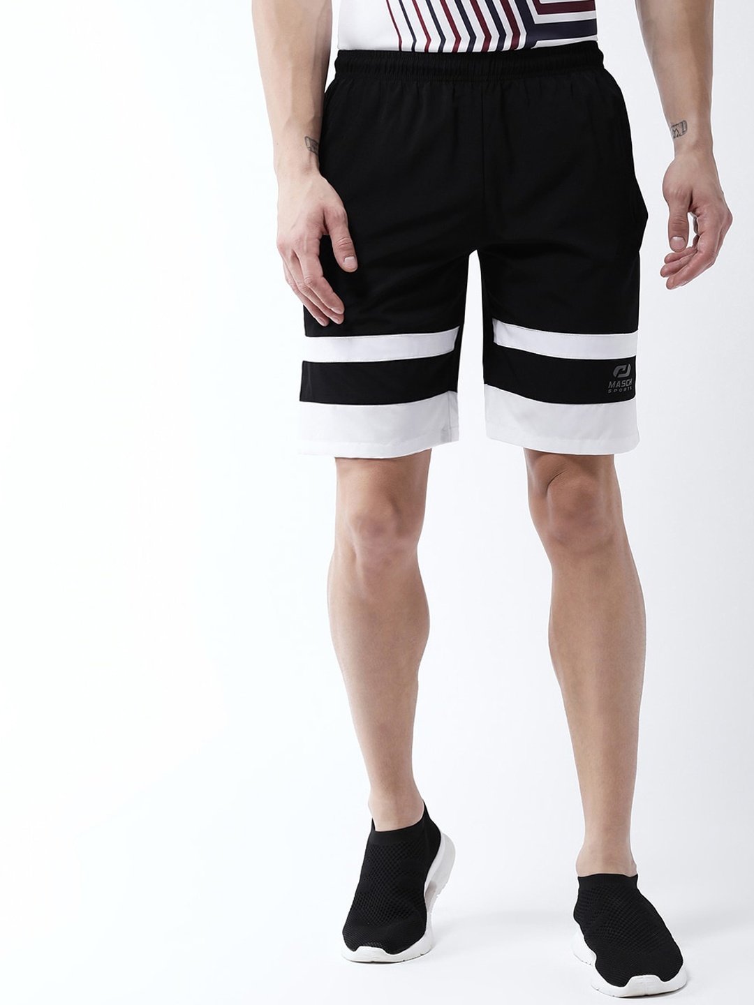 

Masch Sports Men Black Striped Training or Gym Sports Shorts