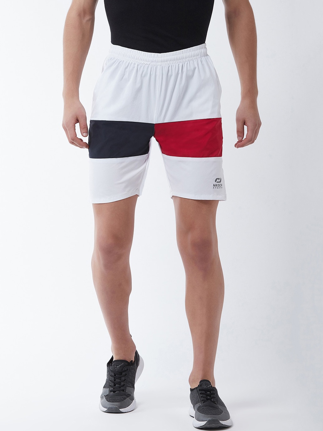 

Masch Sports Men White Colourblocked Training or Gym Sports Shorts