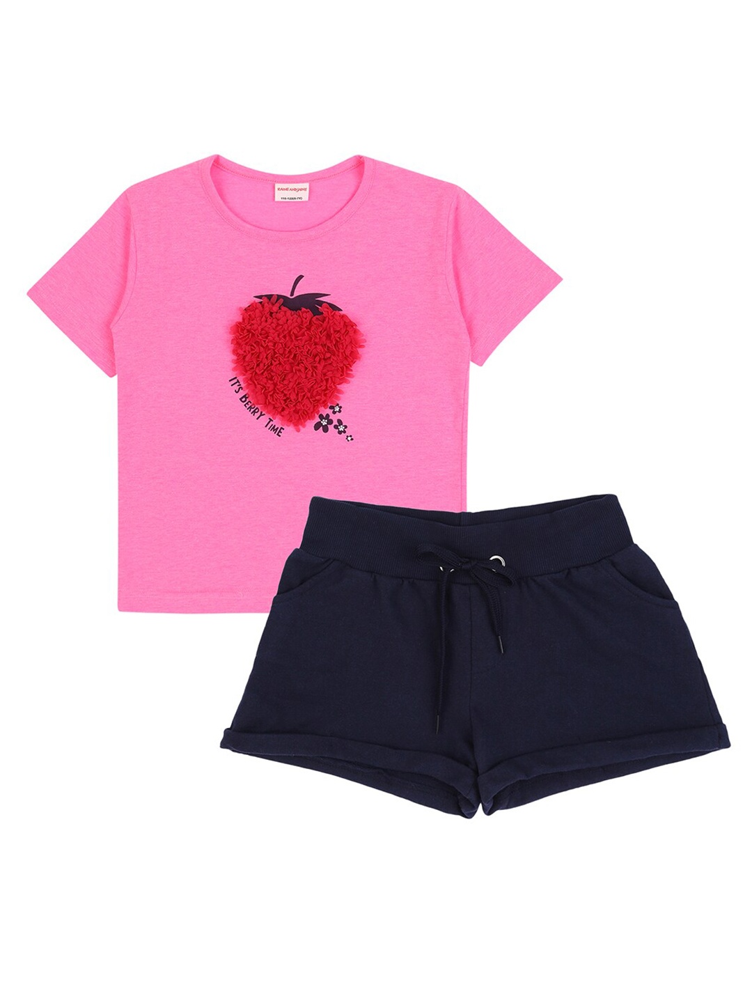 

RAINE AND JAINE Girls Pink & Navy Blue Tshirt & Short Co-Ord Set