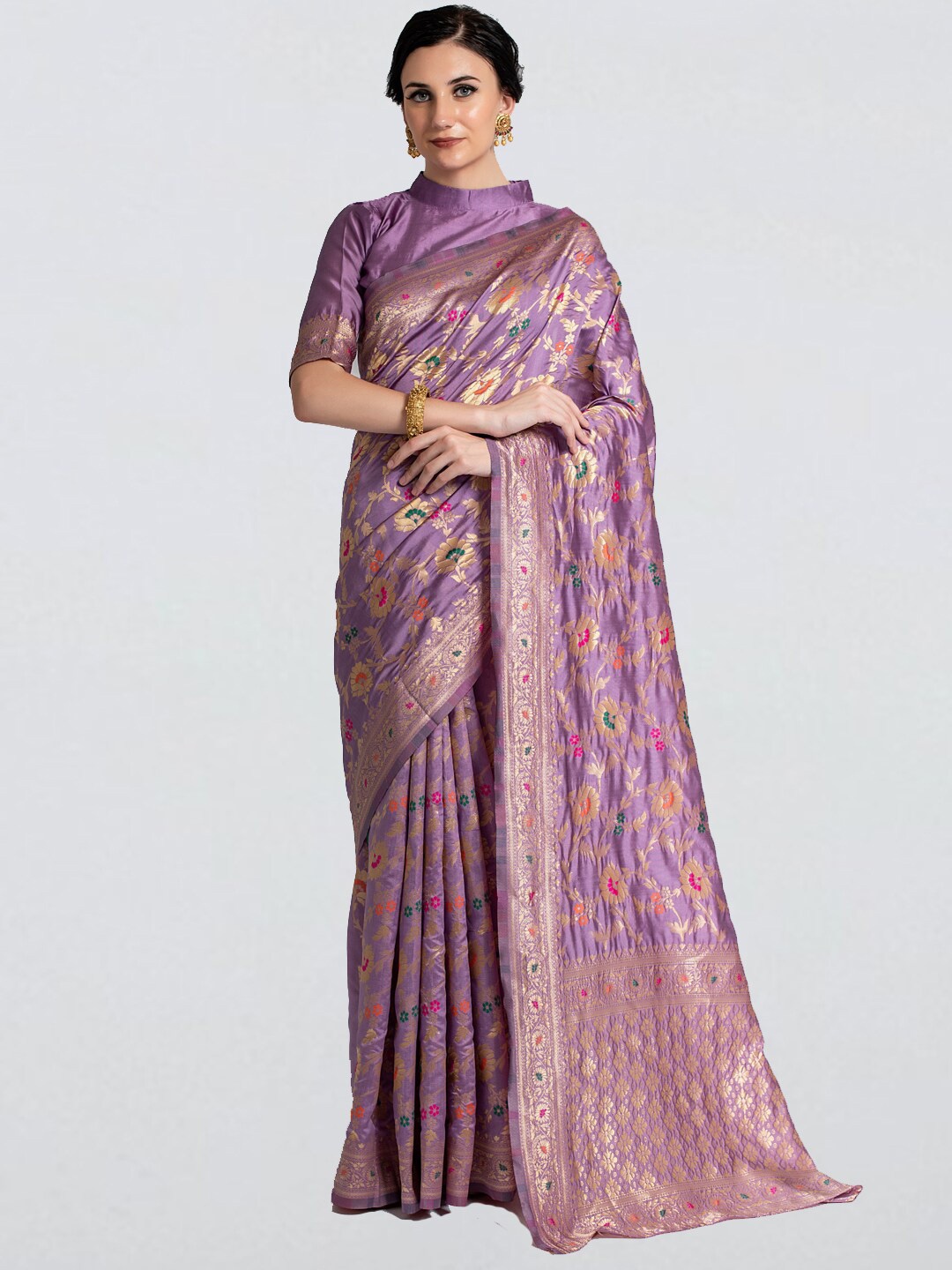

cbazaar Lavender & Gold-Toned Woven Design Art Silk Banarasi Saree