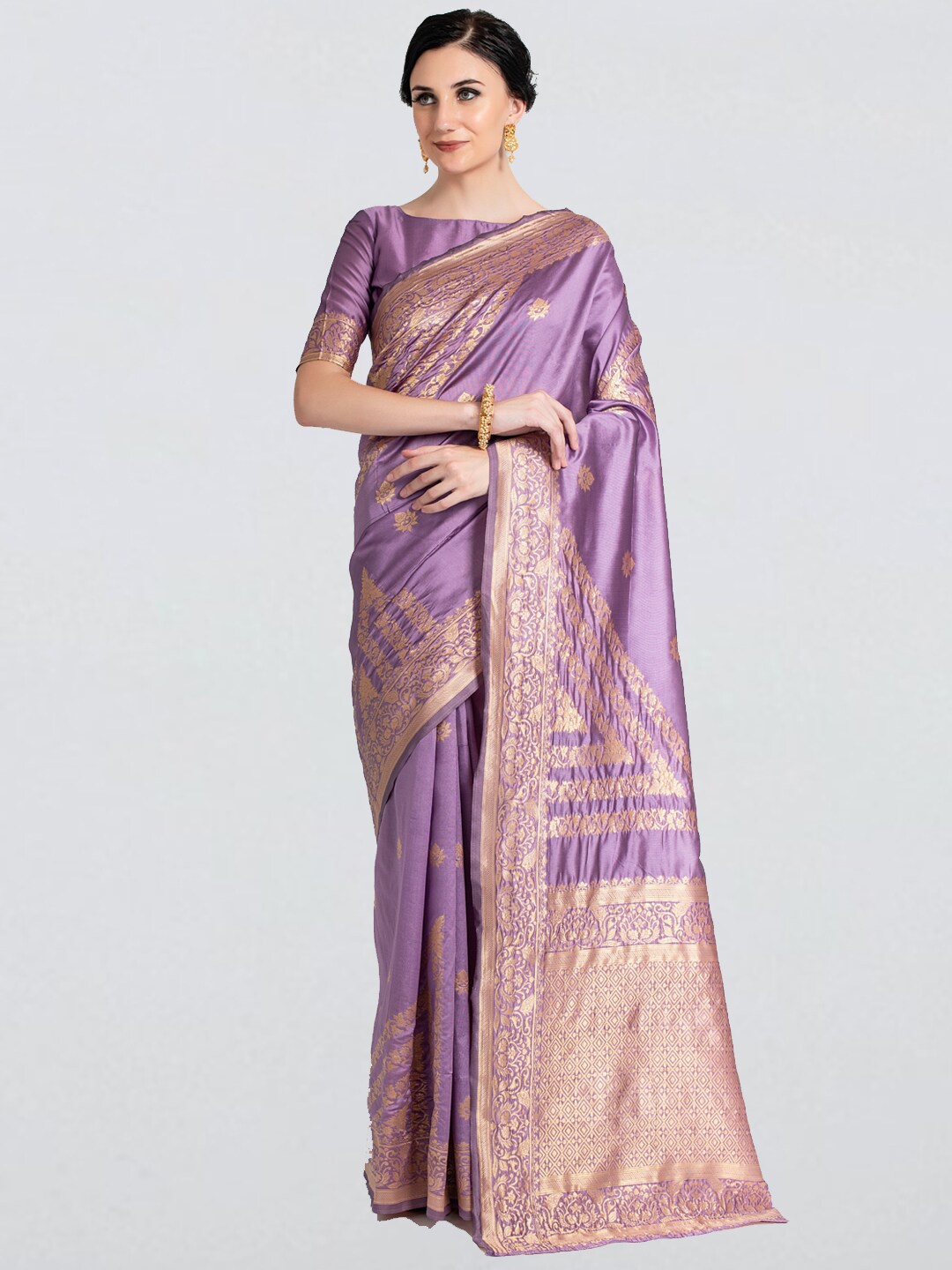 

cbazaar Lavender & Gold-Toned Ethnic Motifs Art Silk Banarasi Saree