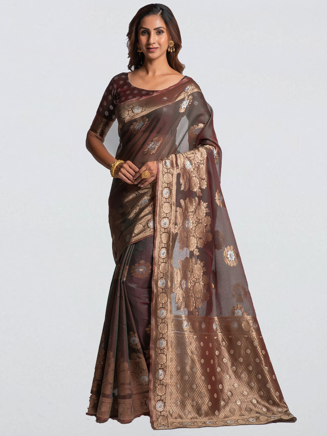 

cbazaar Brown Woven Design Saree