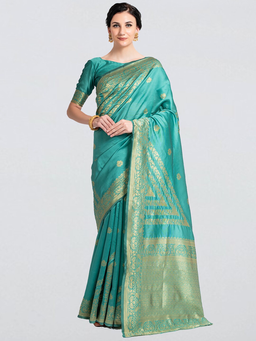 

cbazaar Green & Gold-Toned Ethnic Motifs Zari Art Silk Saree