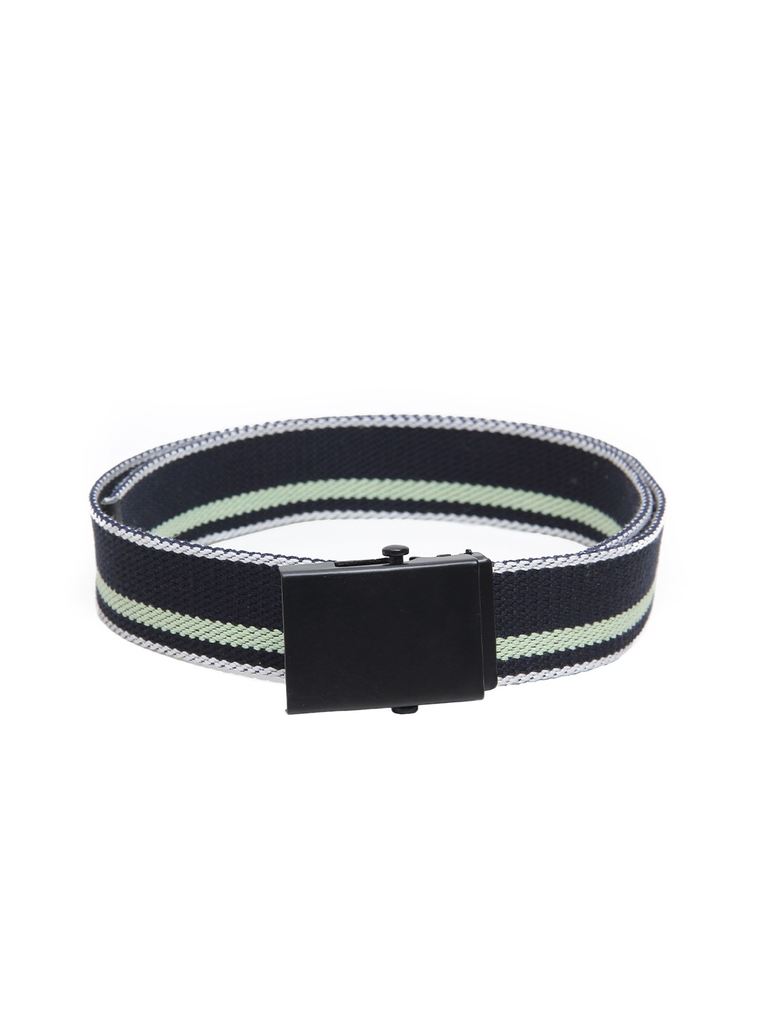 

Calvadoss Men Navy Blue Striped Canvas Belt
