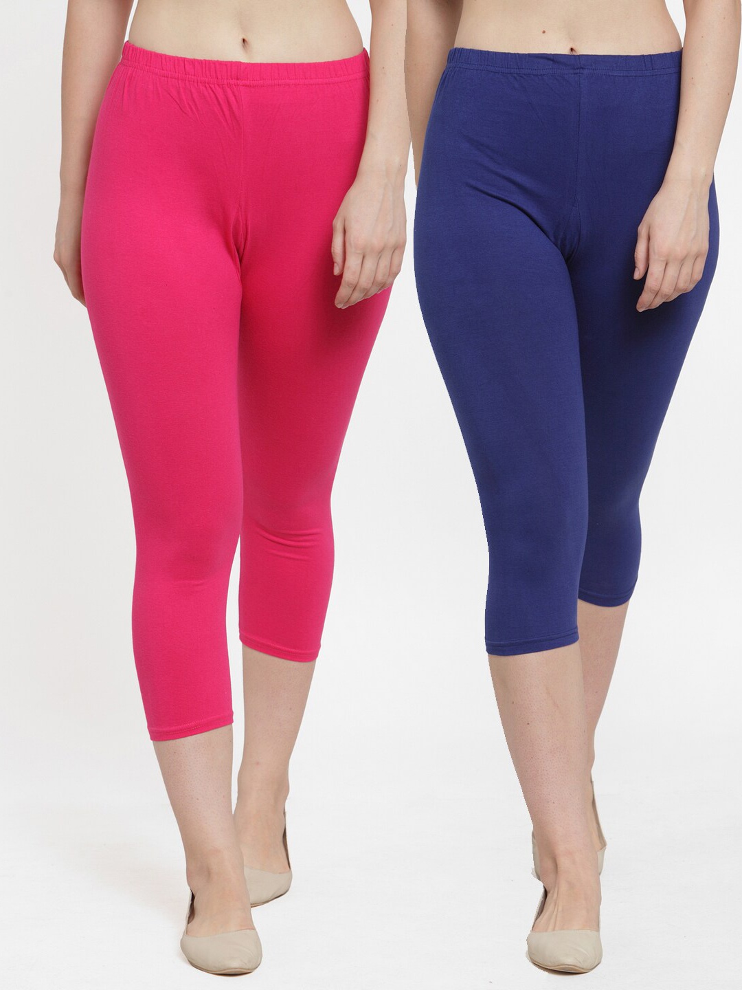 

GRACIT Women Pack Of 2 Blue & Pink Solid Slim Fit Mid Rise Capris