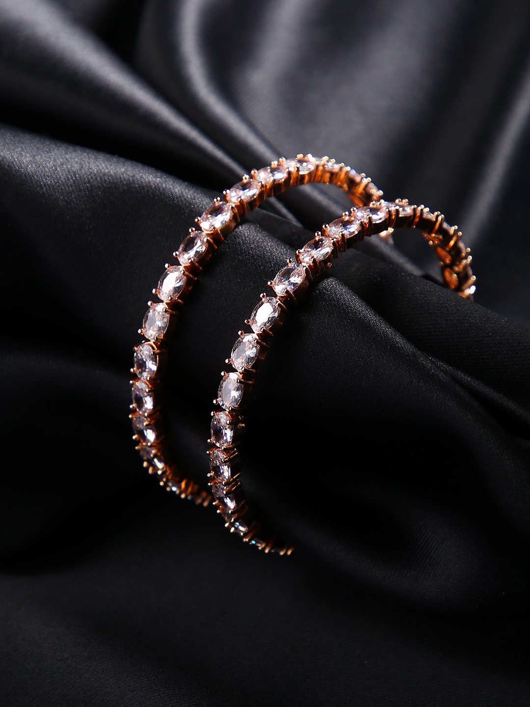

justpeachy Set of 2 Rose Gold-Plated White Stone-Studded Bangles