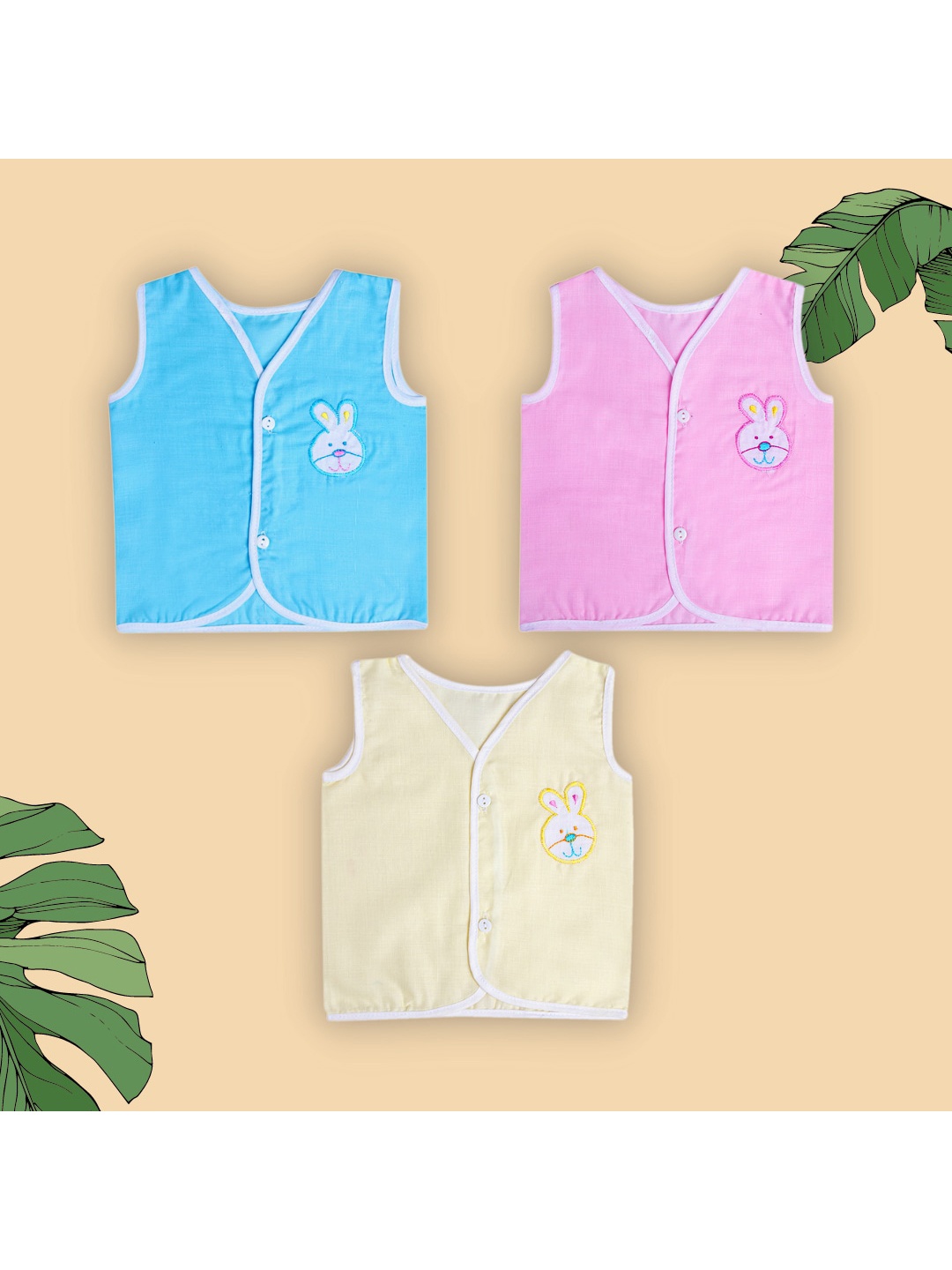 

Baby Moo Kids Pack Of 3 Pink & Blue Solid Pure Cotton Jhablas