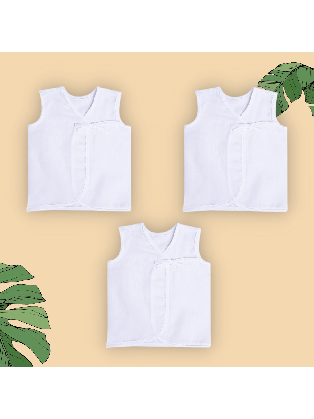 

Baby Moo Kids Pack Of 3 White Solid Pure Cotton Jhablas