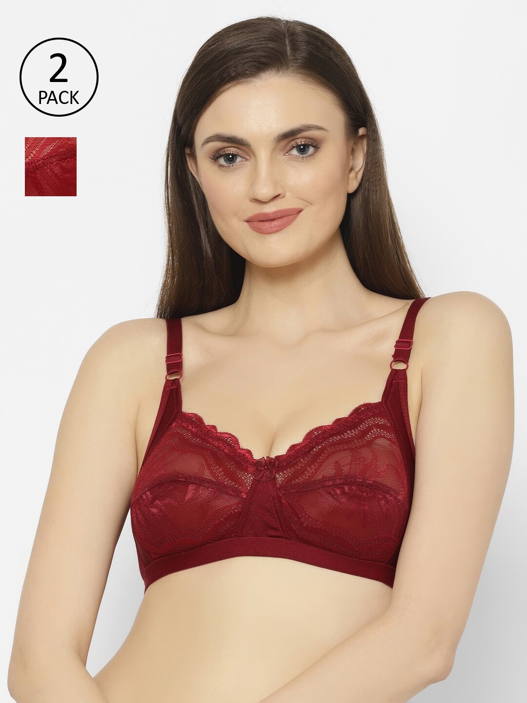 

Floret Maroon Pack Of 2 Non Padded Non Wired Cut & Sew Lace Bra