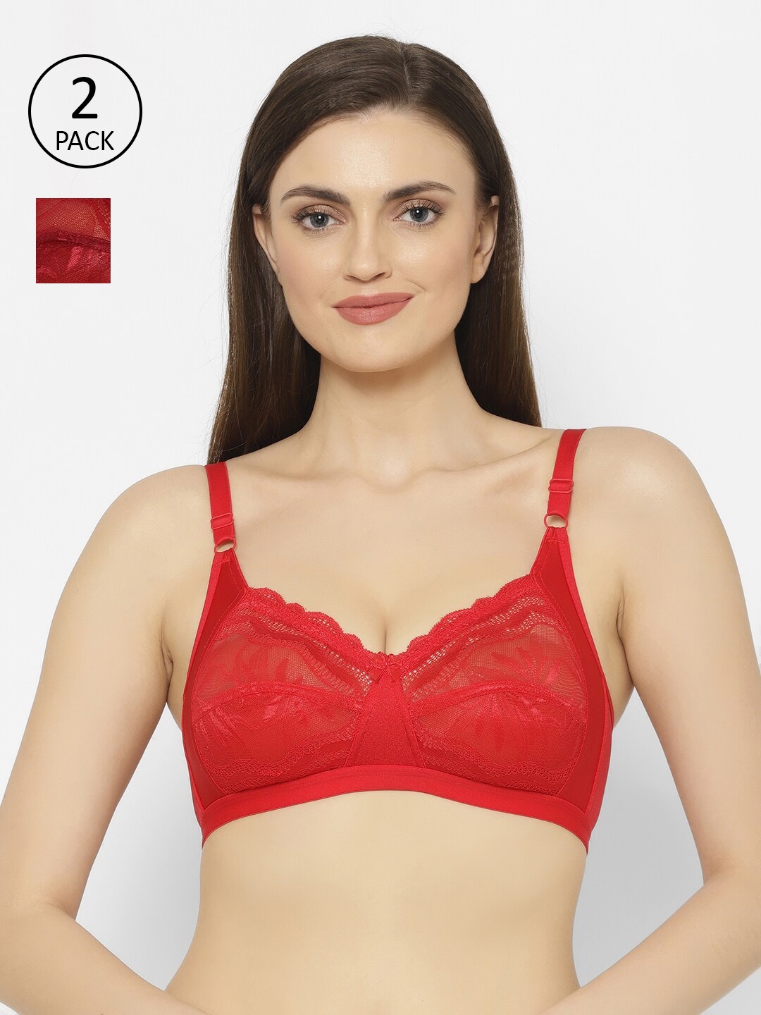 

Floret Pack Of 2 Maroon & Red Non Padded Non Wired Plunge Bra