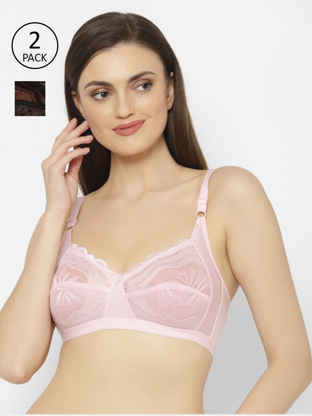 

Floret Pink & Black Pack of 2 Lace Bra