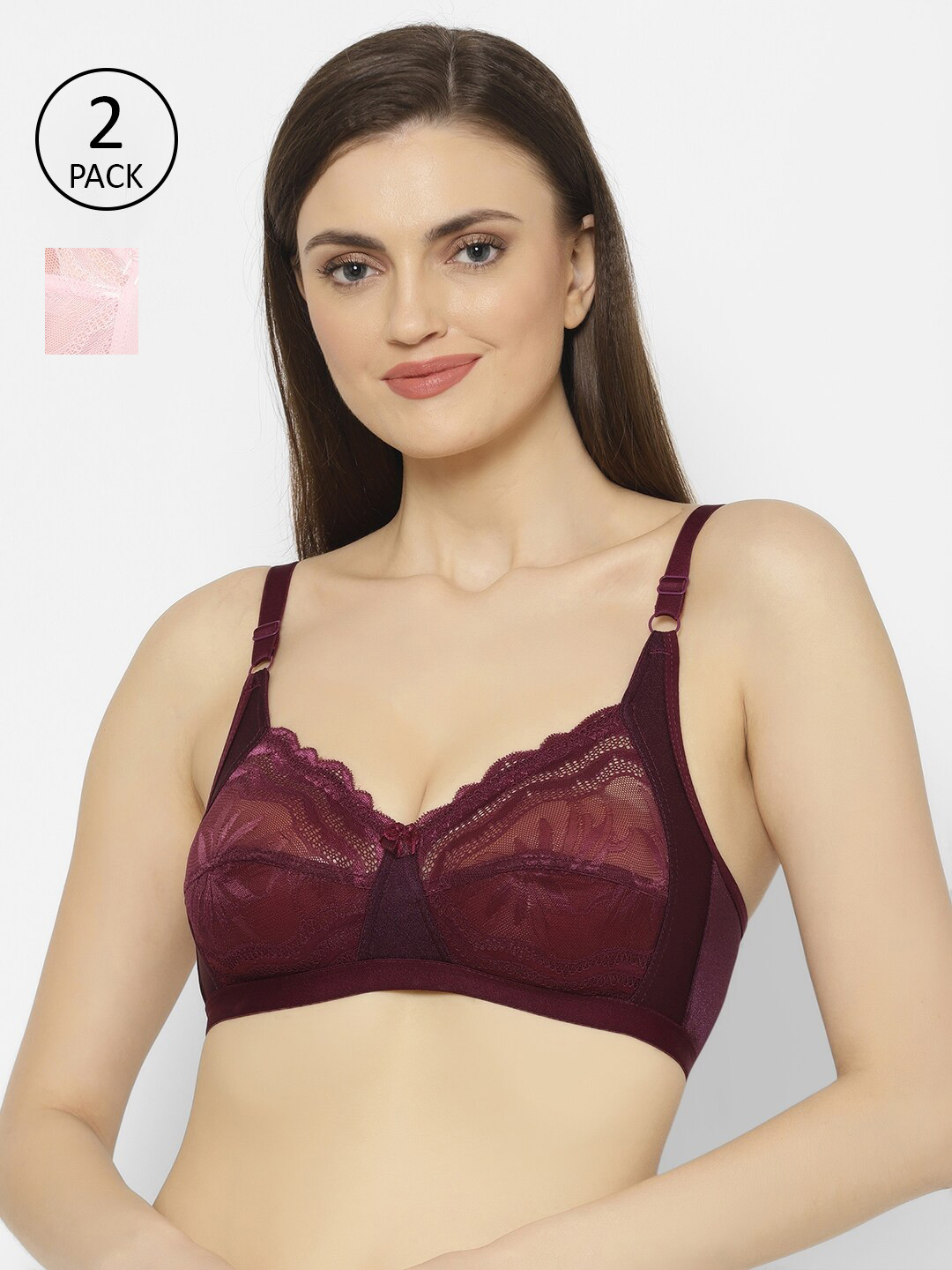 

Floret Pink & Purple Set Of 2 Lace Non-Padded T-Shirt Bra