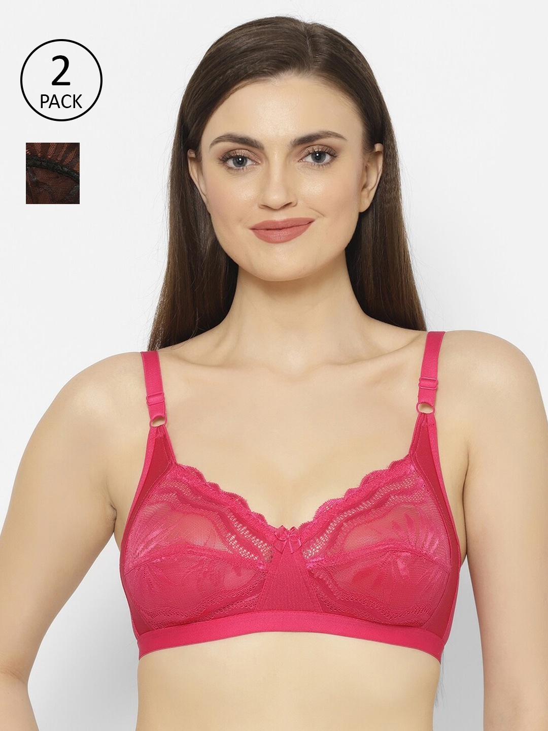 

Floret Fuchsia & Black Set of 2 Lace Non-Padded T-Shirt Bra