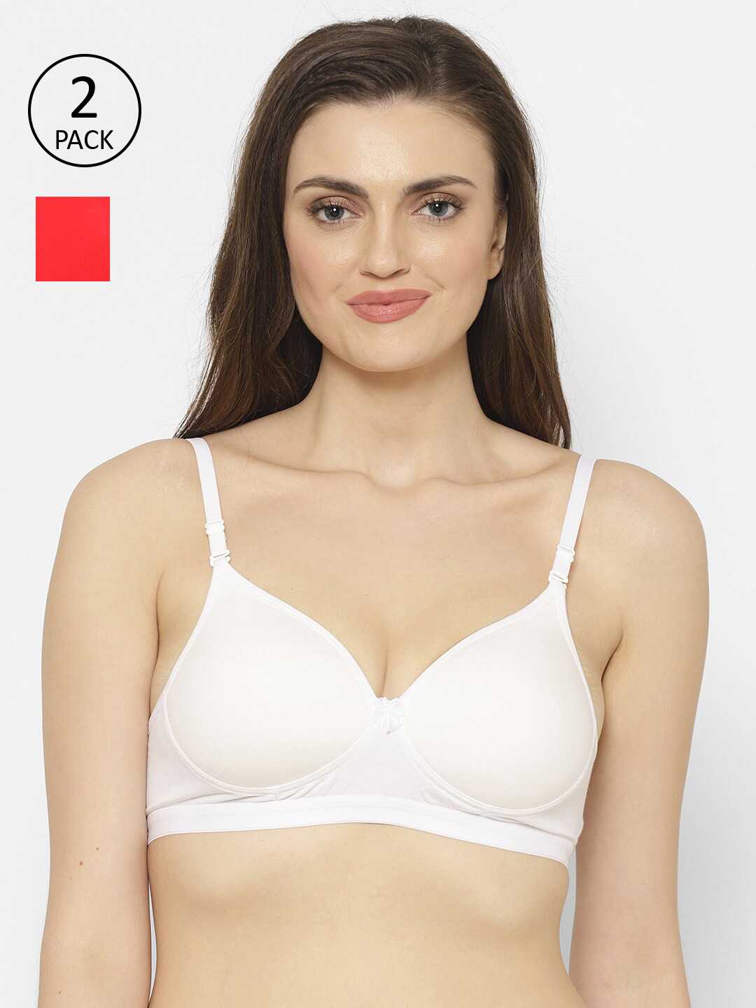 

Floret White & Red Pack of 2 Lightly Padded Non-Wired Plunge Bra