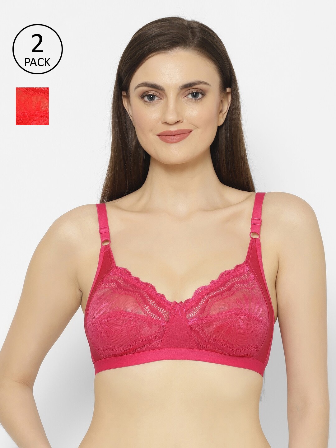 

Floret Magenta & Red Pack Of 2 Non Padded Non Wired Cut & Sew Lace Bra