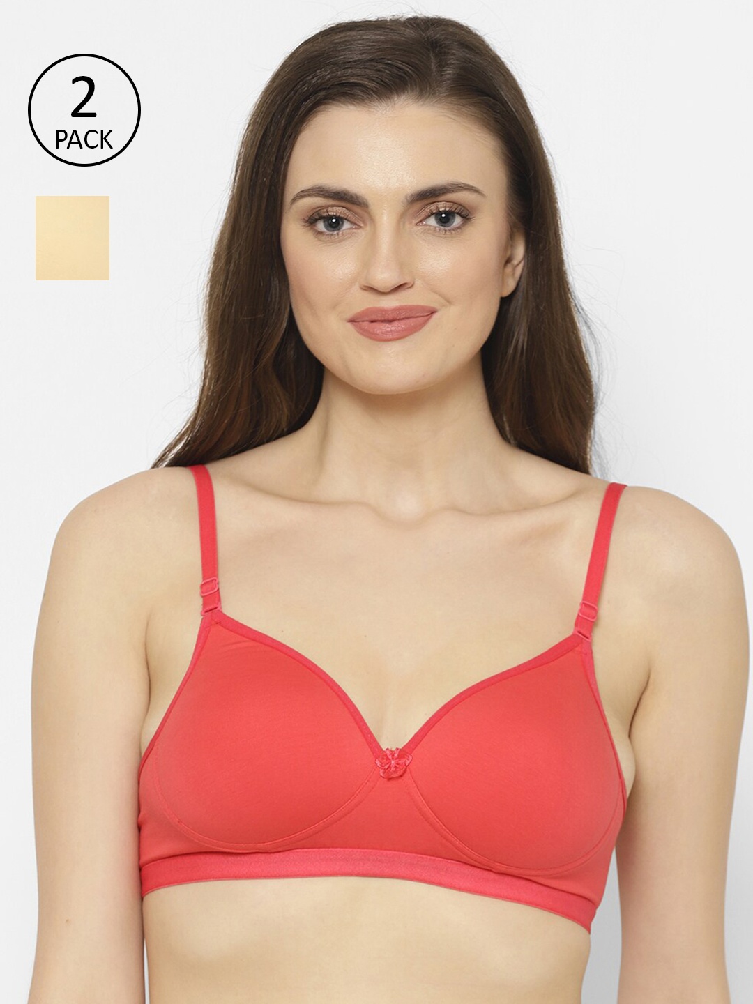 

Floret Red & Beige Pack of 2 Bra Lightly Padded