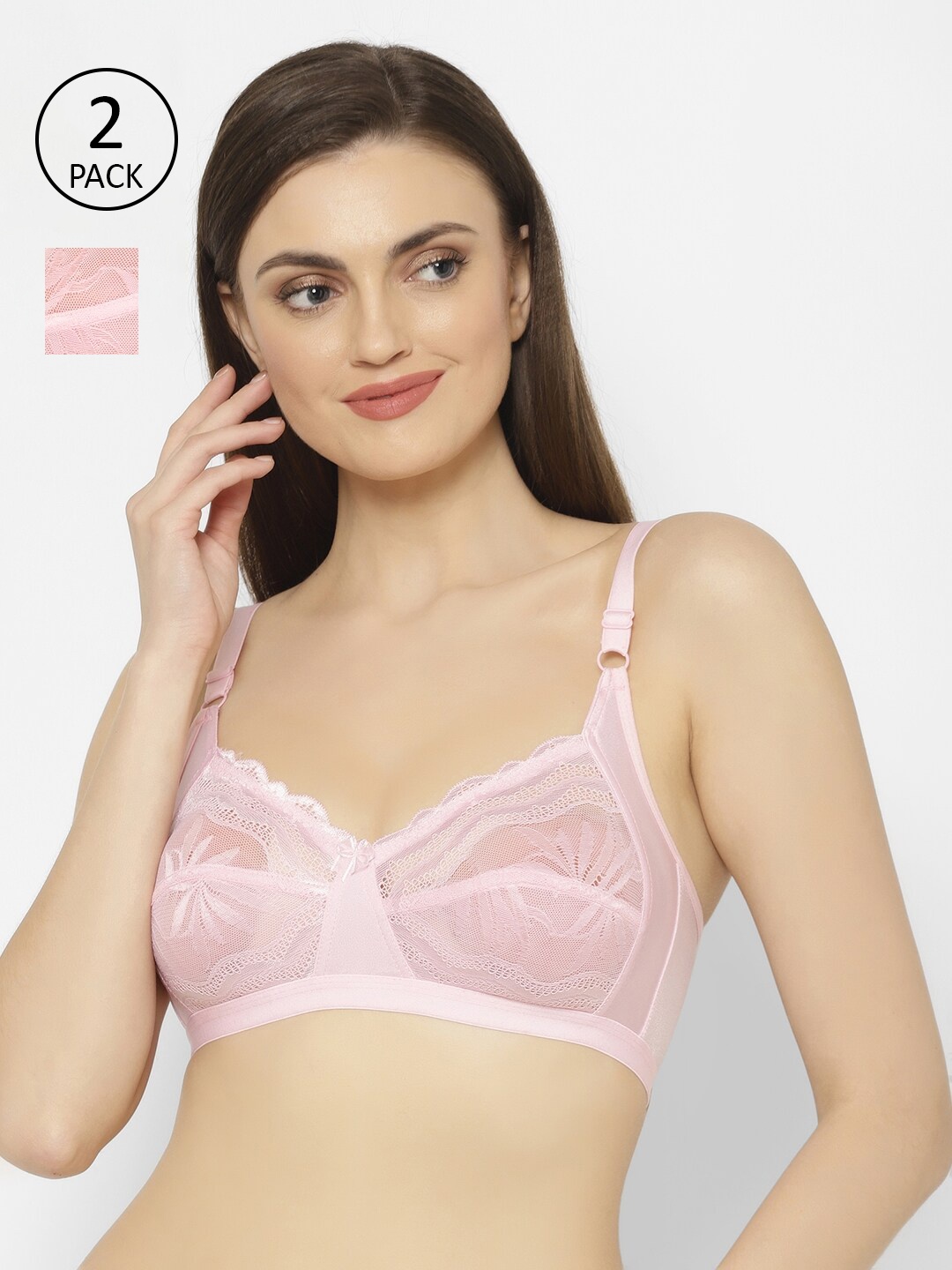 

Floret Pink Pack Of 2 Non Padded Non Wired Cut & Sew Lace Bra