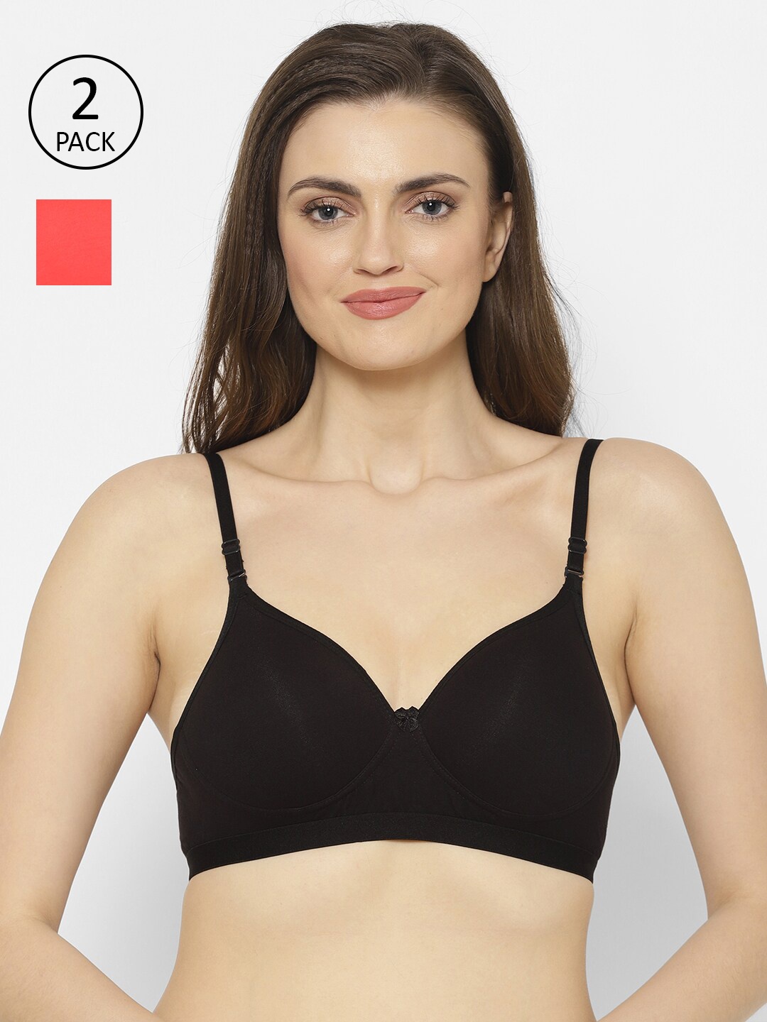

Floret Pack Of 2 Peach-Coloured & Black Bra - Lightly Padded