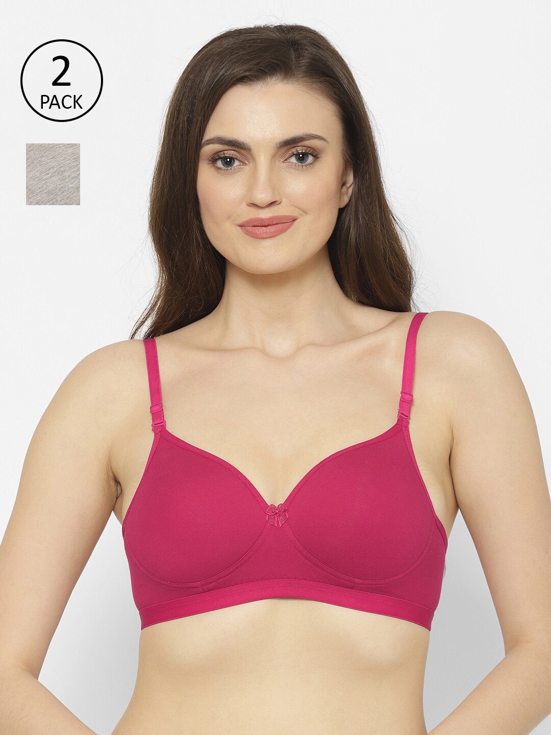 

Floret Pack Of 2 Magenta & Grey Non Padded Non Wired Plunge Bra