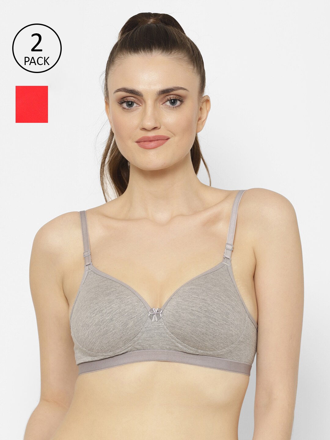 

Floret Red & Grey Set Of 2 Solid Lightly-Padded Plunge Bra