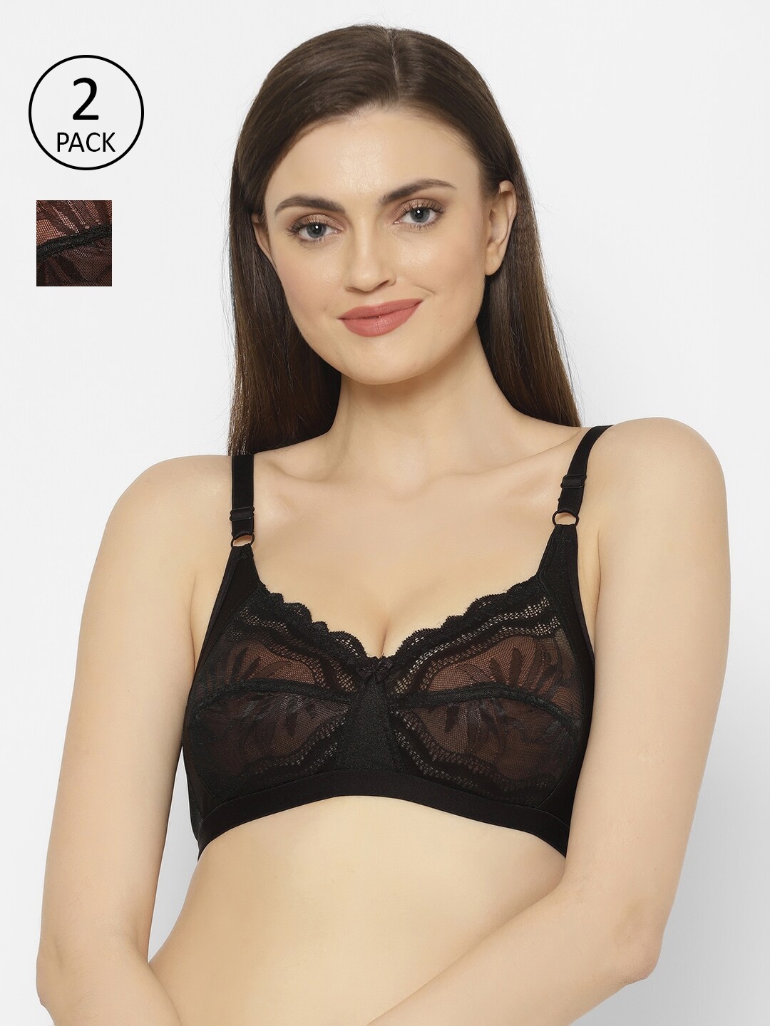 

Floret Black Set of 2 Lace Non-Padded T-Shirt Bra