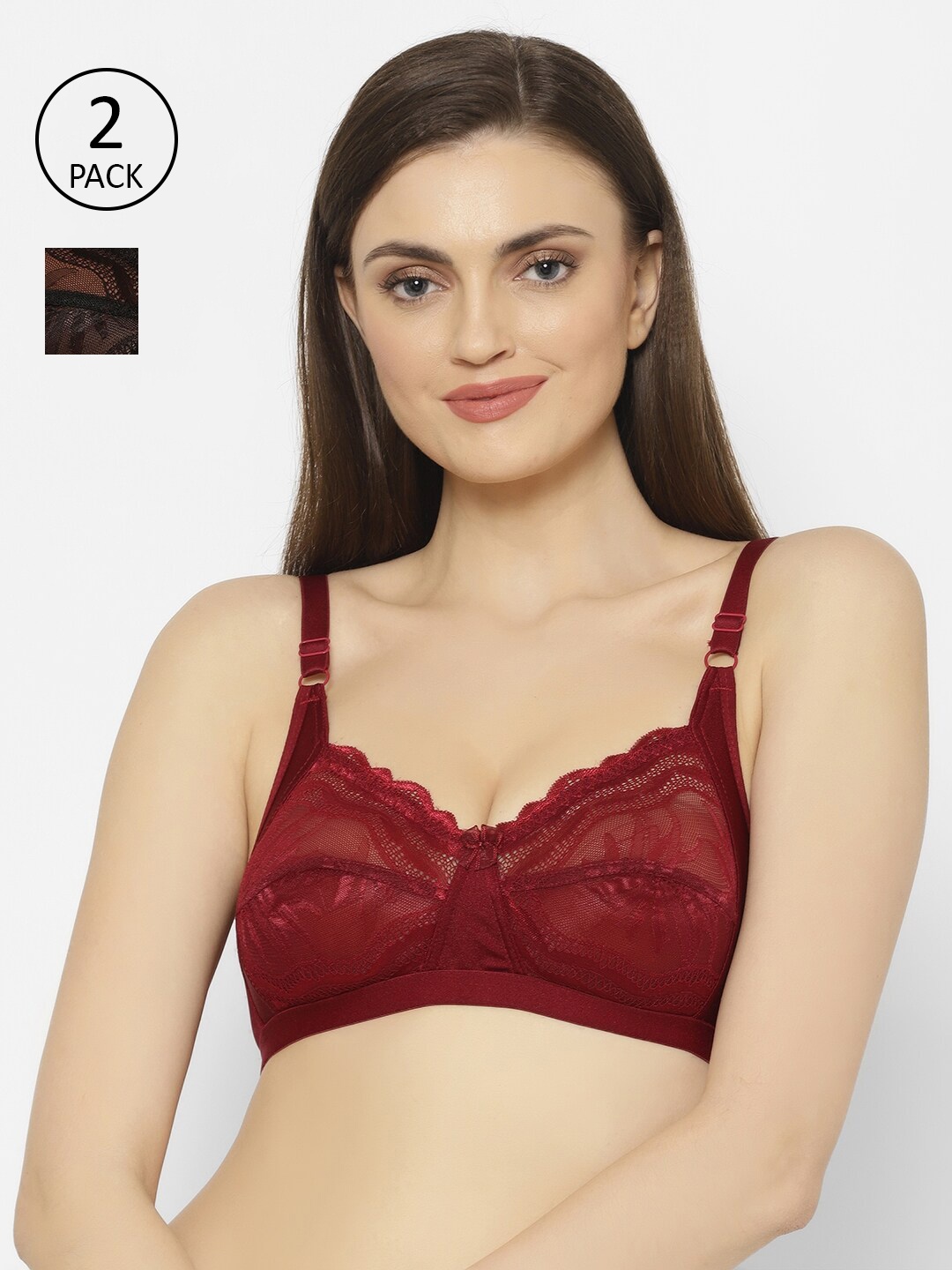 

Floret Black & Maroon Pack of 2 Non Padded Non-Wired T-shirt Bra