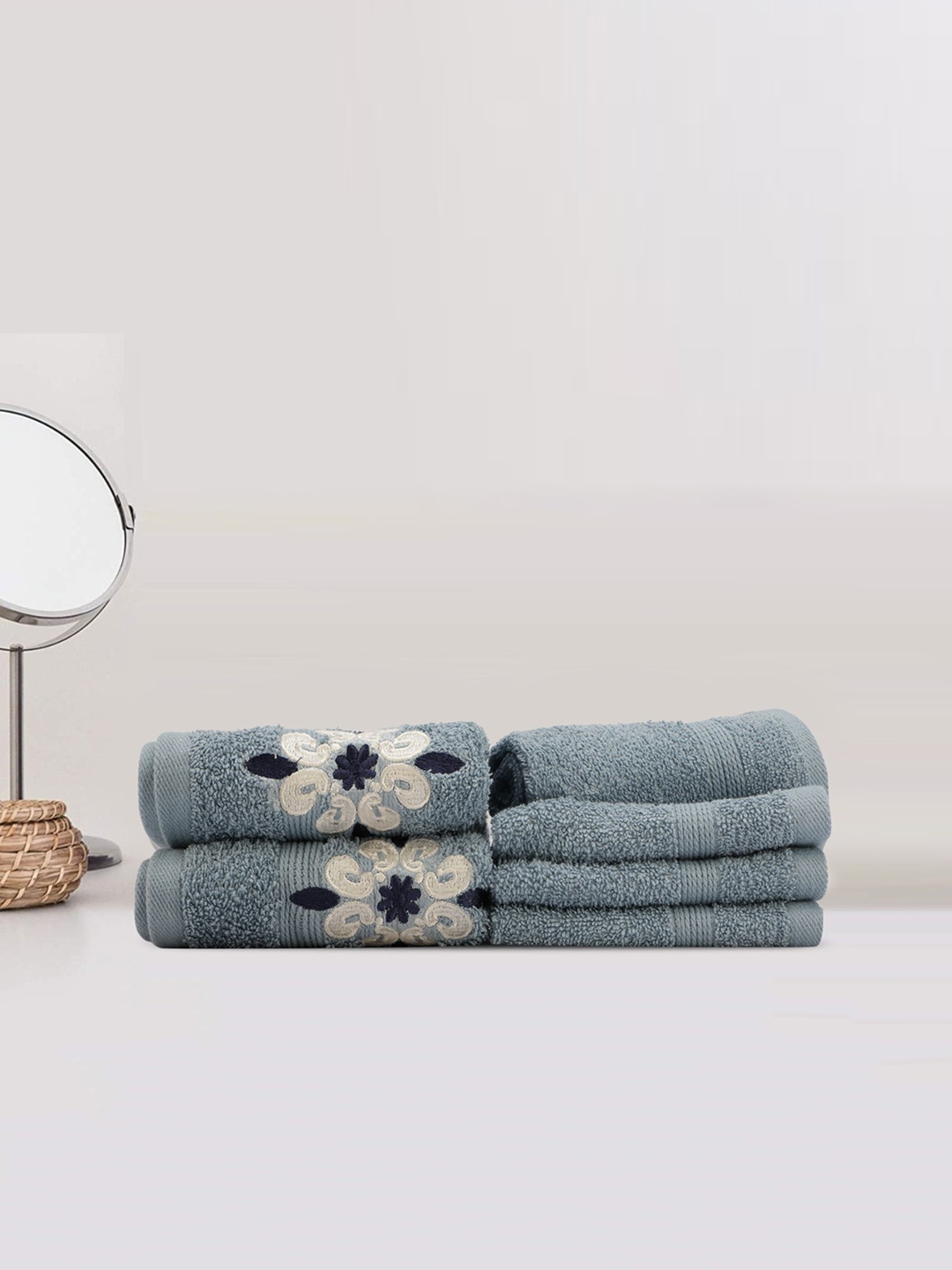 

LUSH & BEYOND Set Of 6 Blue Solid 500 GSM Cotton Towels