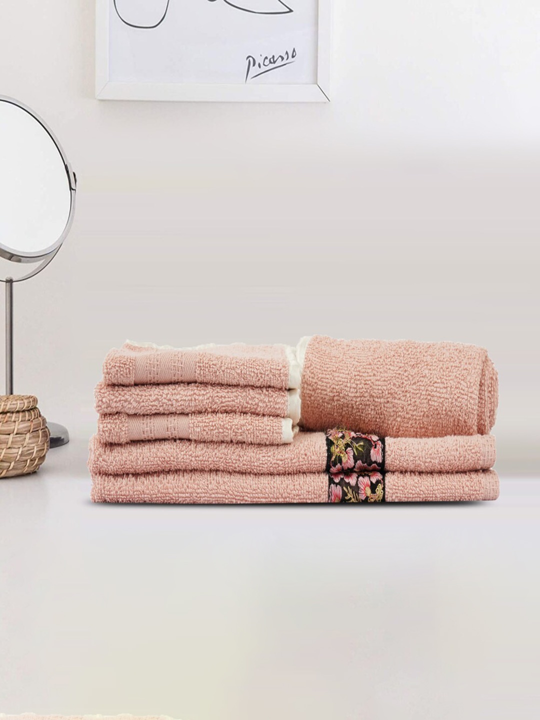 

LUSH & BEYOND Set of 6 Peach-Coloured Cotton Face & Hand Towel