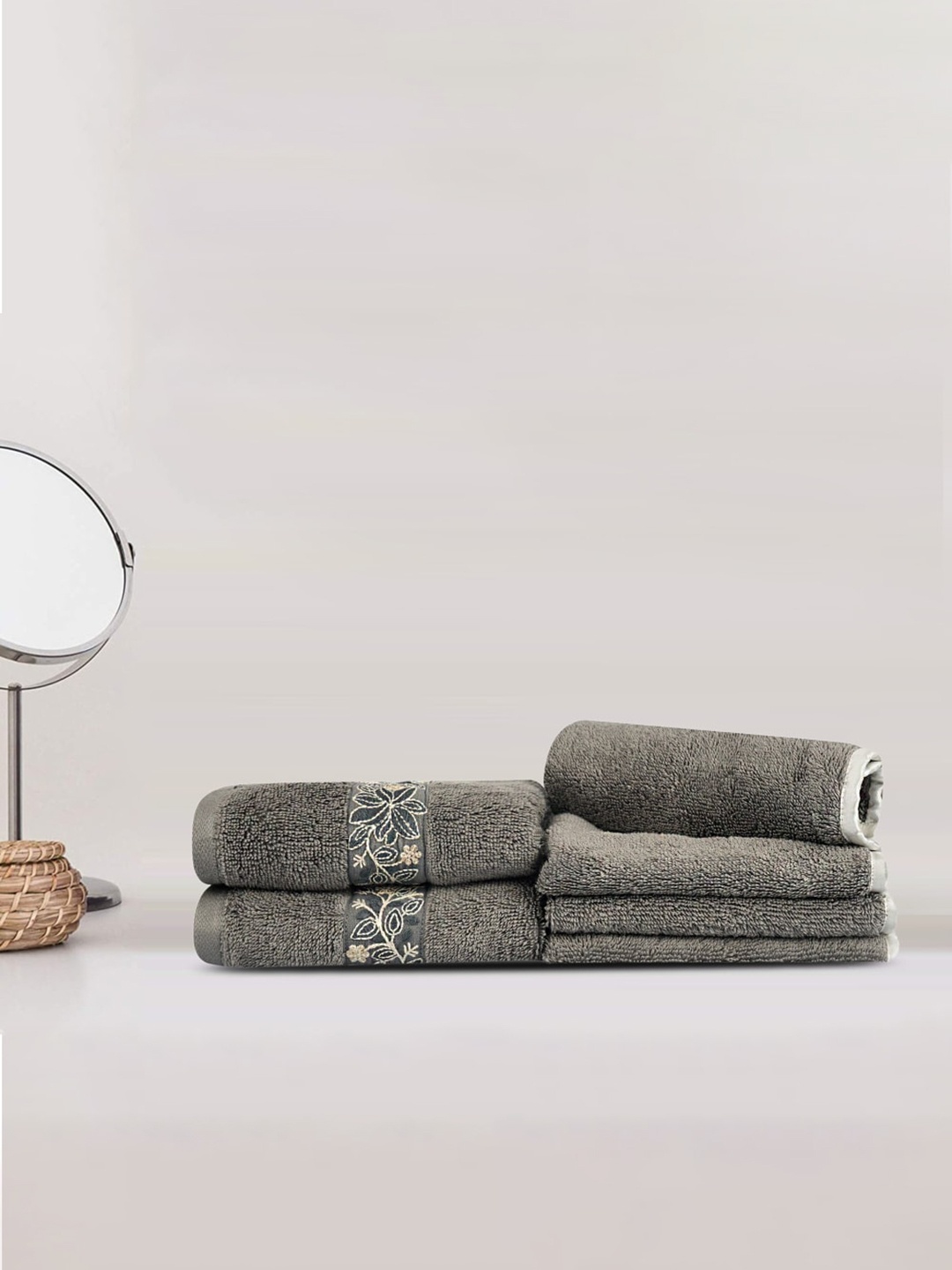 

LUSH & BEYOND Set of 6 Grey Self Design 500 GSM Cotton Towel Set