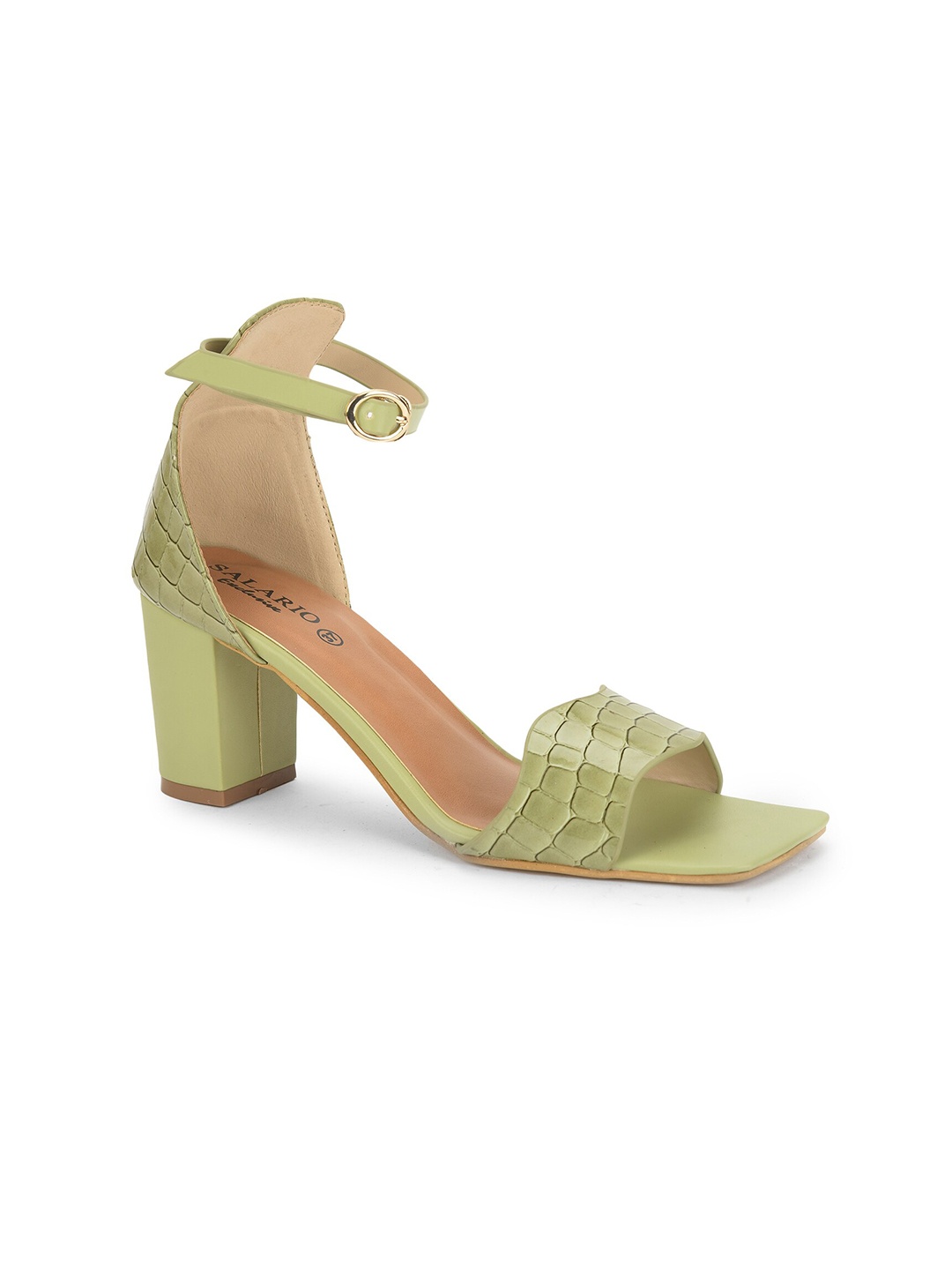 

SALARIO Green Textured Block Sandals